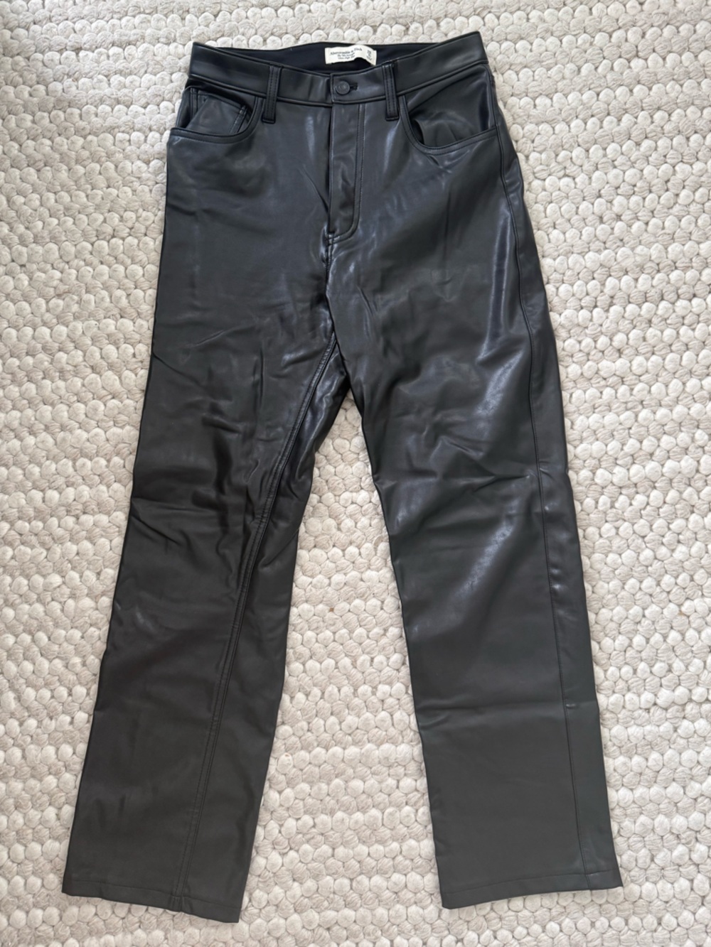 Black Straight-Leg Faux Leather Pants